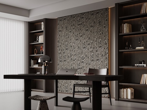  现代意式书房 书柜 书桌椅3d模型 