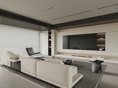 现代客厅 电视背景墙 沙发茶几su模型