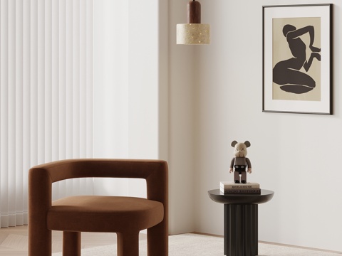 现代奶油风休闲椅 边几su模型