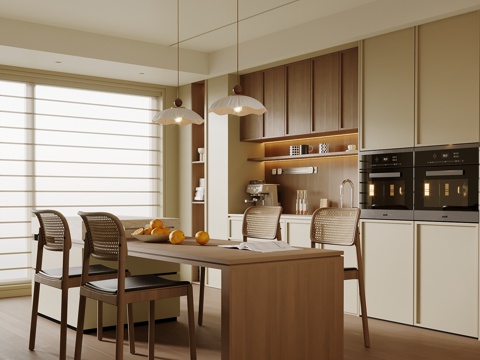 现代餐厅 酒柜 餐桌椅 岛台su模型