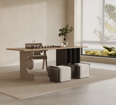 侘寂风茶桌椅 茶台su模型