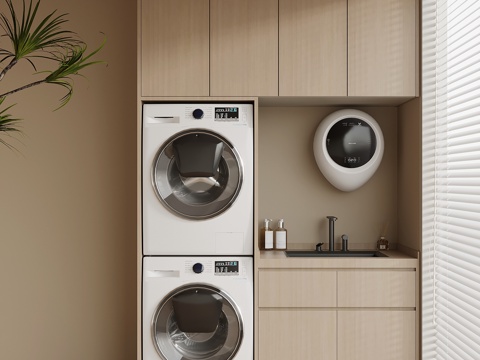 现代意式洗衣机柜 阳台柜su模型