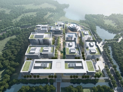 现代产业园 产业园办公楼  产业园鸟瞰图 空中绿化su模型