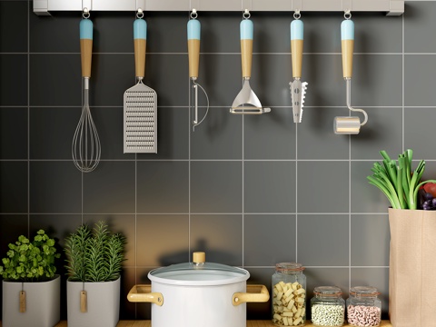  现代厨房摆件 厨具 电商小场景3d模型 