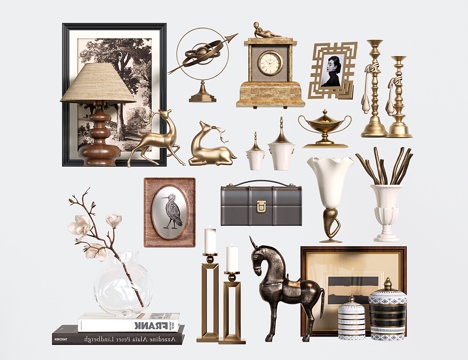 法式复古饰品摆件 花艺 雕塑 装饰画 烛台su模型