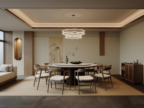 新中式包厢 包间 餐桌椅su模型