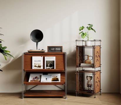 现代意式矮书柜 金属书架 置物架 收纳架 落地柜su模型