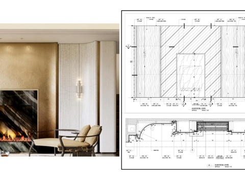 电视背景墙 异形墙面 现代背景墙  墙面节点cad施工图