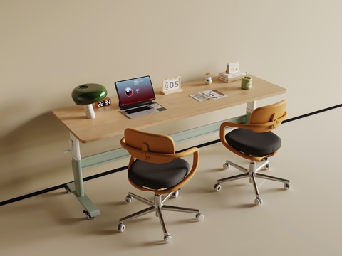 中古风写字桌 书桌椅su模型