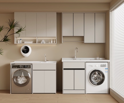 现代简约洗衣机柜 阳台柜su模型