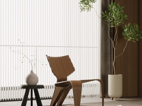 中古风休闲椅 边几 绿植盆栽su模型