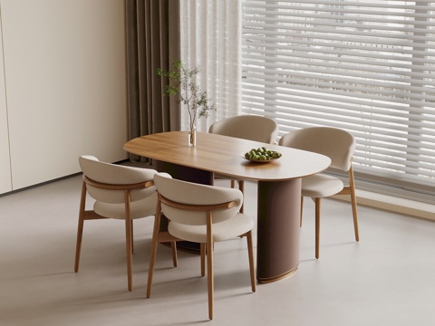 现代奶油风餐桌椅su模型