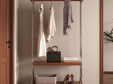 中古衣架 挂衣架 现代衣帽架 落地衣架su模型