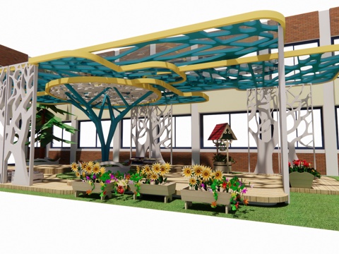 走廊 办事大厅 停车场 政府机构 休息站su模型