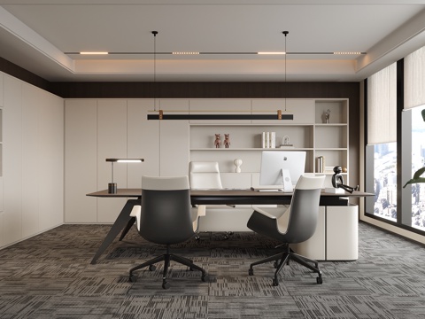 现代办公室 经理办公室 办公桌椅su模型