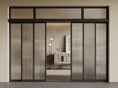 现代玻璃推拉门 长虹玻璃门 玻璃移门 折叠门su模型