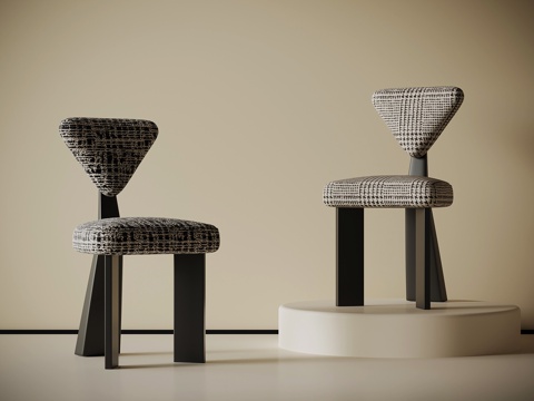 现代中古风餐椅 休闲椅su模型