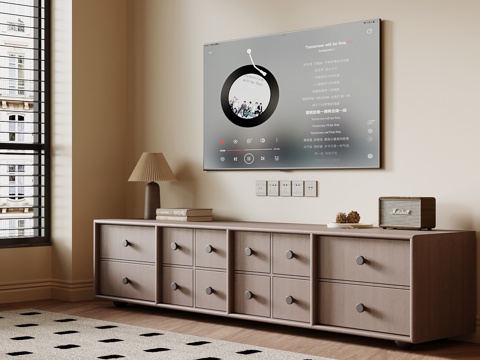 现代中古风电视柜su模型