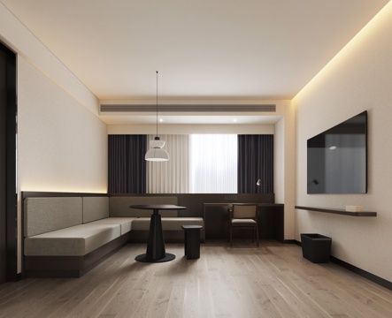  现代亚朵酒店客房套房3d模型 