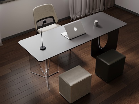 现代极简书桌椅su模型