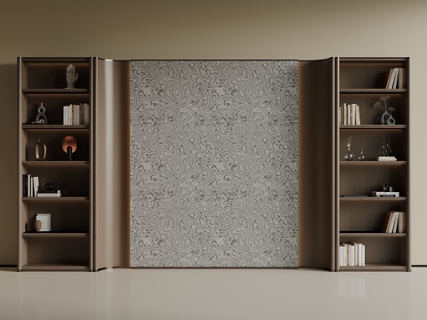 现代书柜 书房背景墙su模型