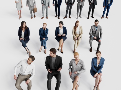  现代人物 三维人物 写字楼办公女士 男士组合3d模型 