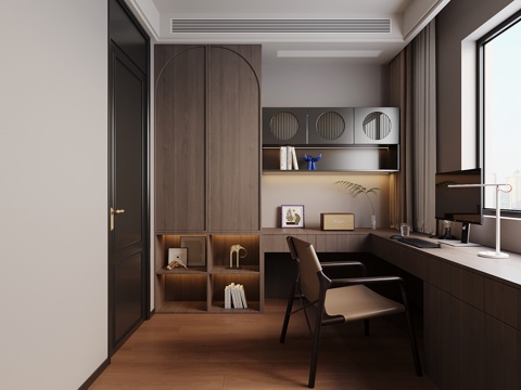  现代意式书房 书桌椅 书柜3d模型 