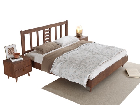 日式双人床su模型