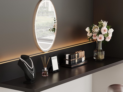 现代梳妆台 化妆品su模型