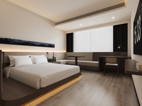  现代亚朵酒店客房3d模型 