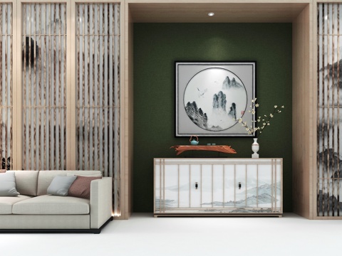  新中式装饰柜 陈列柜 边柜 花格3d模型 