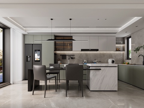  现代轻奢厨房 现代岛台 现代厨房 现代吧台3d模型 