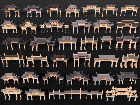 中式牌坊牌楼 古代门牌坊 古建石门楼 古街入口牌坊 景区大门su模型