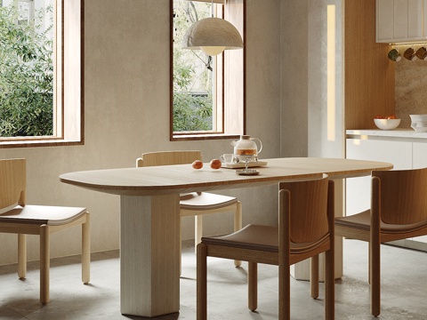 侘寂风餐桌椅su模型