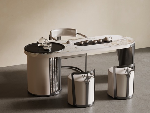 新中式茶台 茶叶柜su模型