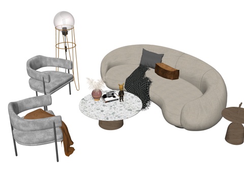 现代沙发组合su模型