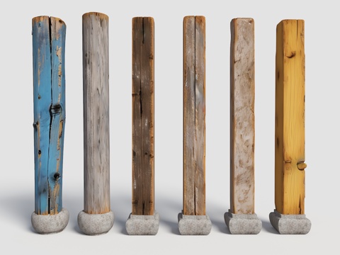 旧木柱子 老木头柱子 木柱 原木 木头木板 木头柱子 旧木头su模型