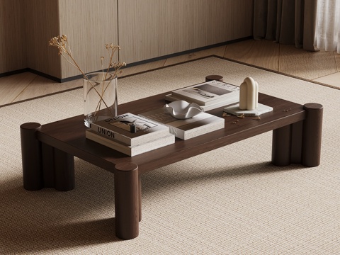  新中式茶几 侘寂中古茶几3d模型 