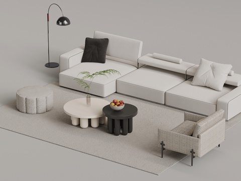  现代沙发茶几组合3d模型 