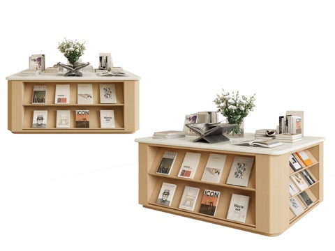 现代图书馆书柜 展柜 矮书柜 展示书柜 陈列书柜 书籍su模型