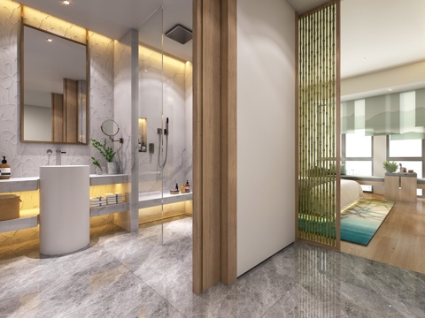  现代民宿酒店客房 酒店套房3d模型 