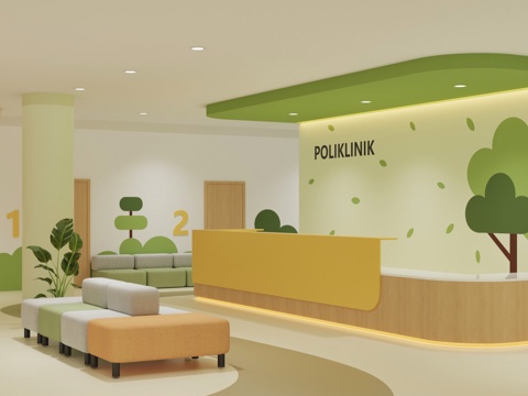  儿童医院大厅 医院前台 门诊大堂 咨询服务台 幼儿空间 幼儿3d模型 