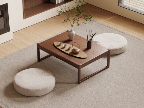 现代榻榻米茶桌 小茶桌 茶具su模型