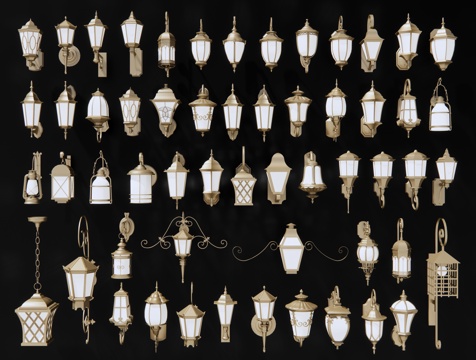 欧式壁灯 吸墙灯 户外灯 庭院灯 景观灯 草坪灯 铁艺壁灯su模型