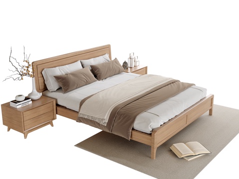  现代双人床 床头柜3d模型 