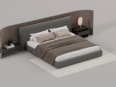 现代意式双人床su模型