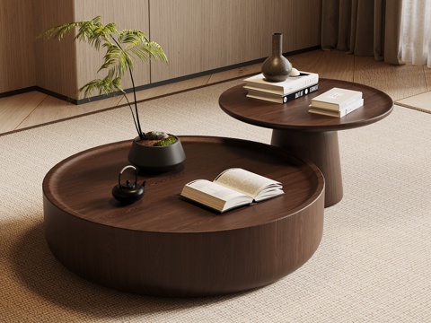  新中式茶几 子母茶几 实木茶几3d模型 