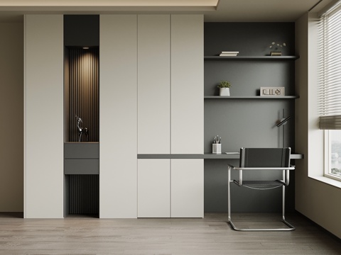 现代书桌椅 书柜su模型