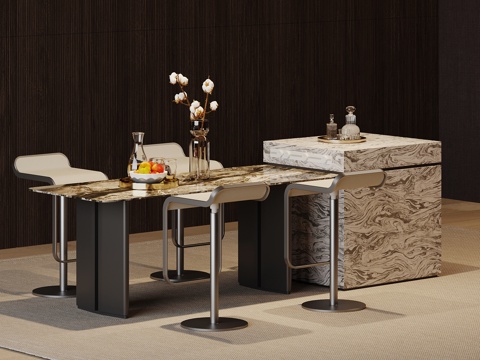 现代岛台 餐桌椅su模型