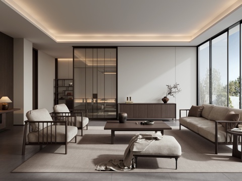  新中式客厅3d模型 